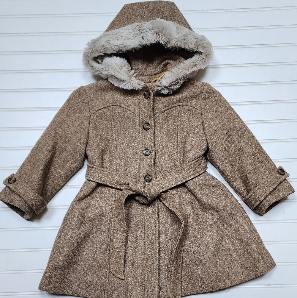 Vintage Rothschild Girls Wool Hooded Winter Coat Size 5 Brown
